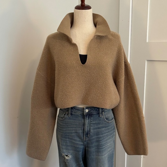 Oak + Fort Camel High Neck Cropped Sweater - Picture 1 of 7